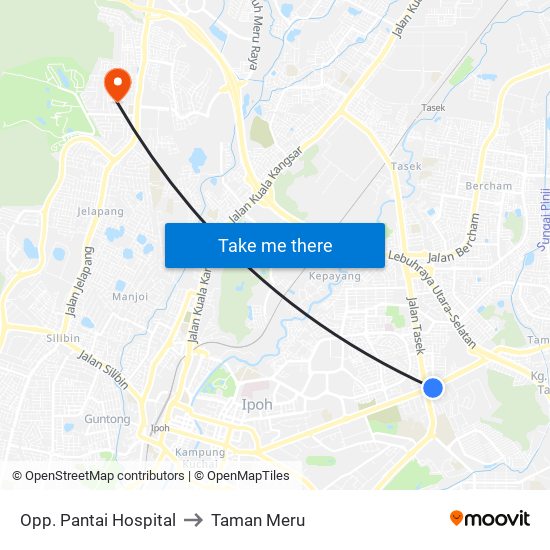 Opp. Pantai Hospital to Taman Meru map