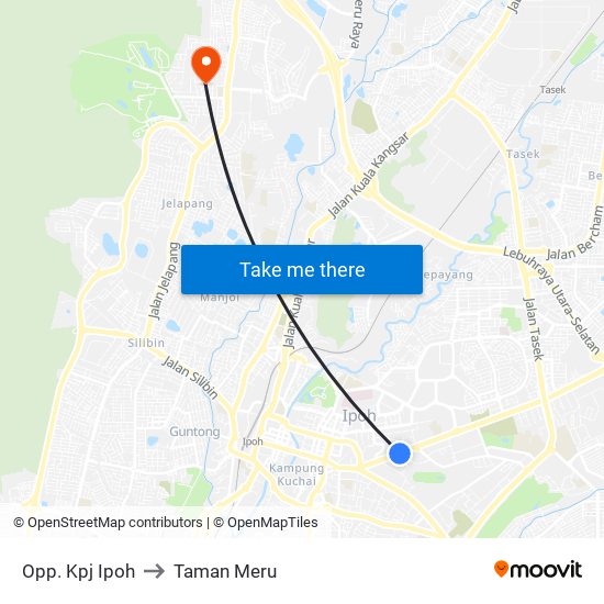 Opp. Kpj Ipoh to Taman Meru map