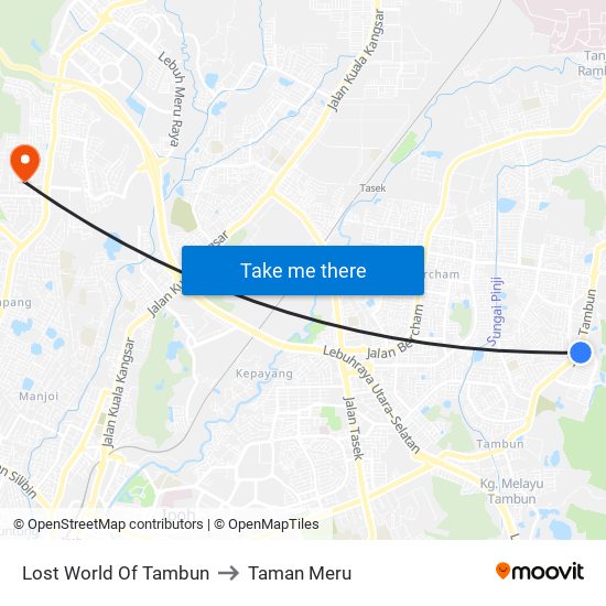 Lost World Of Tambun to Taman Meru map