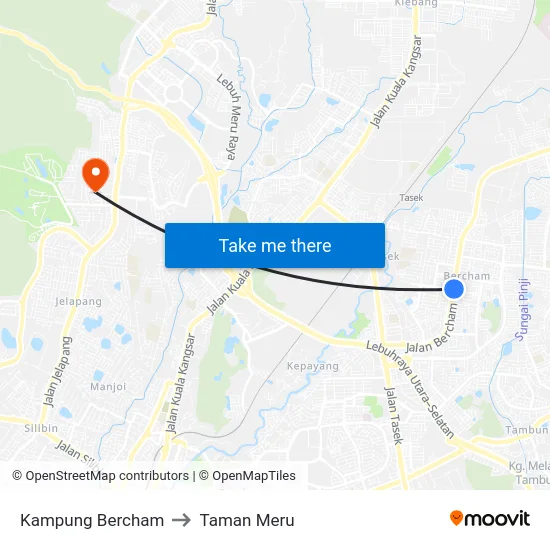 Kampung Bercham to Taman Meru map