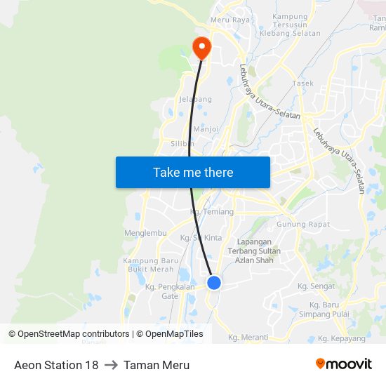 Aeon Station 18 to Taman Meru map