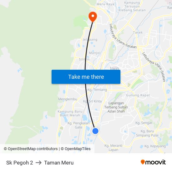 Sk Pegoh 2 to Taman Meru map