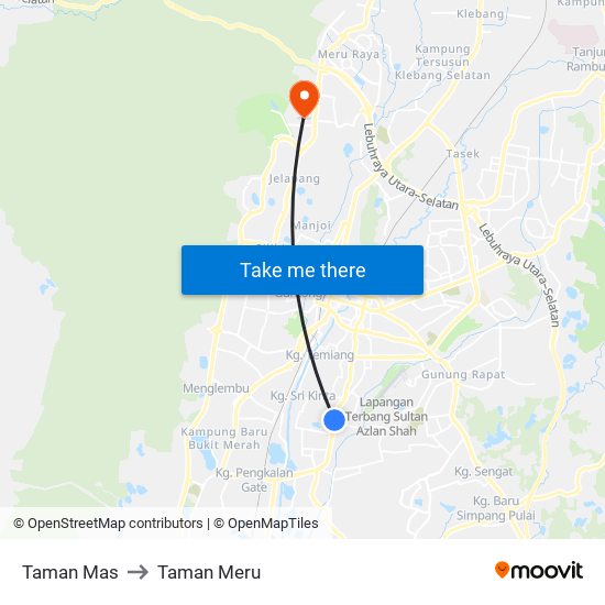 Taman Mas to Taman Meru map