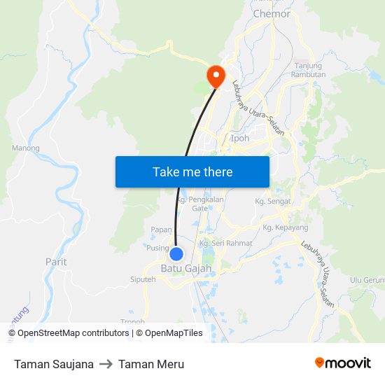 Taman Saujana to Taman Meru map