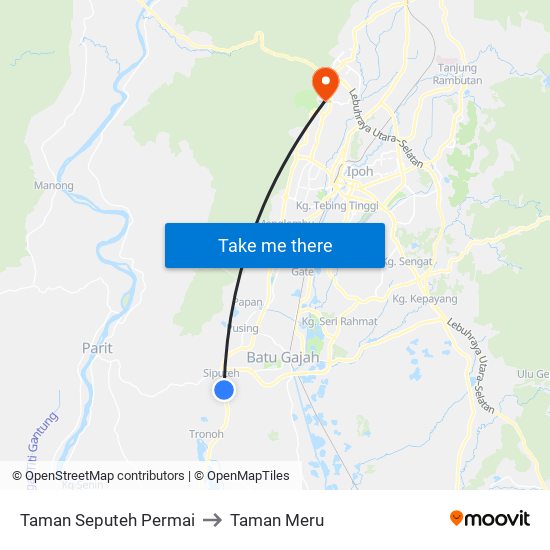 Taman Seputeh Permai to Taman Meru map