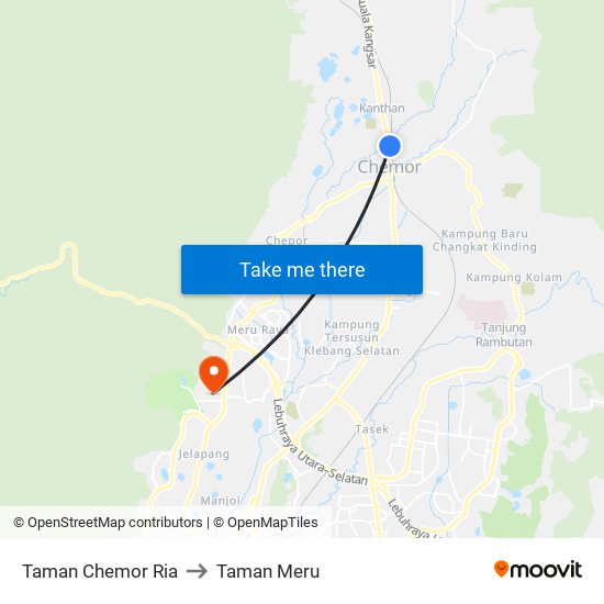 Taman Chemor Ria to Taman Meru map