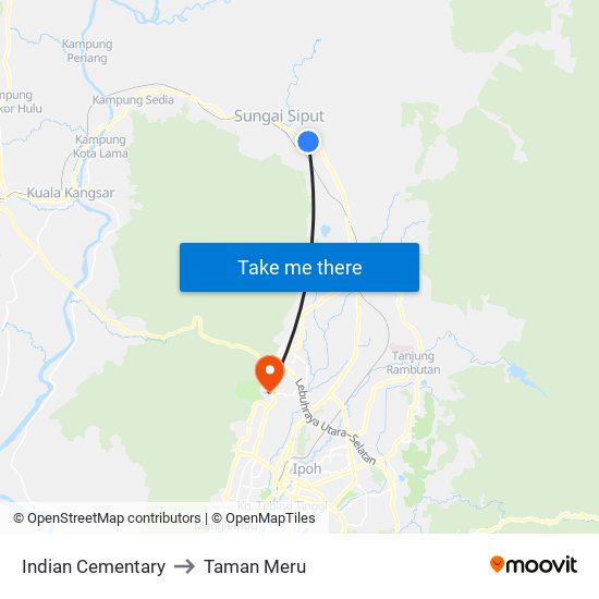 Indian Cementary to Taman Meru map