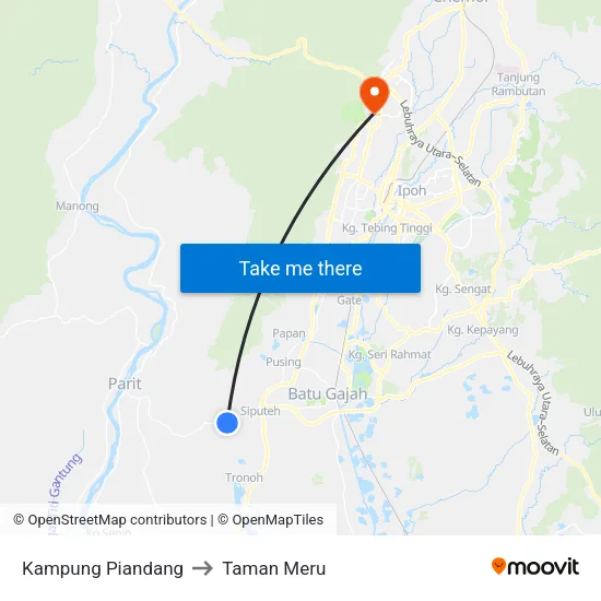 Kampung Piandang to Taman Meru map