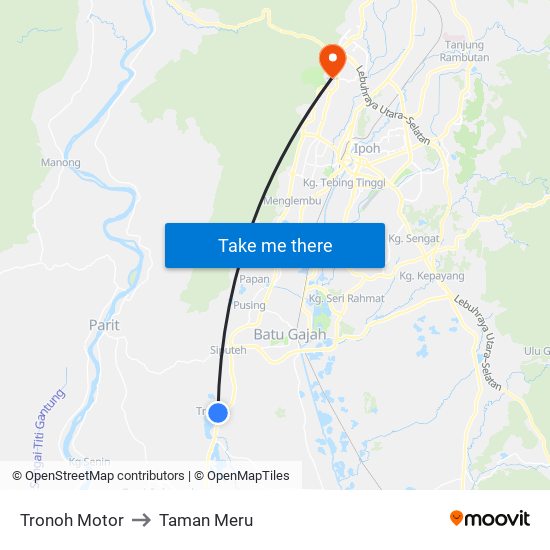 Tronoh Motor to Taman Meru map