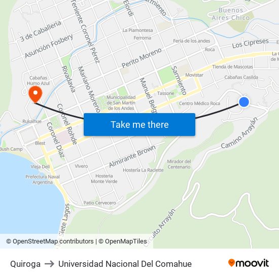 Quiroga to Universidad Nacional Del Comahue map
