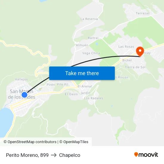 Perito Moreno, 899 to Chapelco map