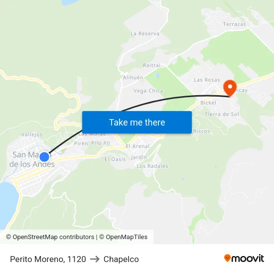 Perito Moreno, 1120 to Chapelco map