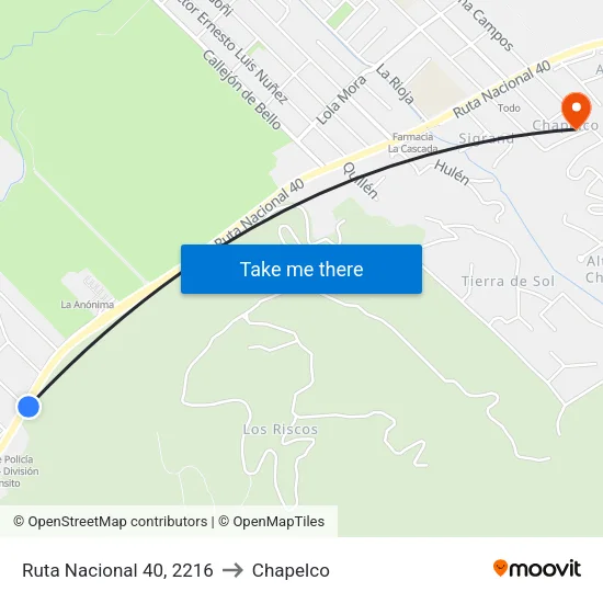 Ruta Nacional 40, 2216 to Chapelco map