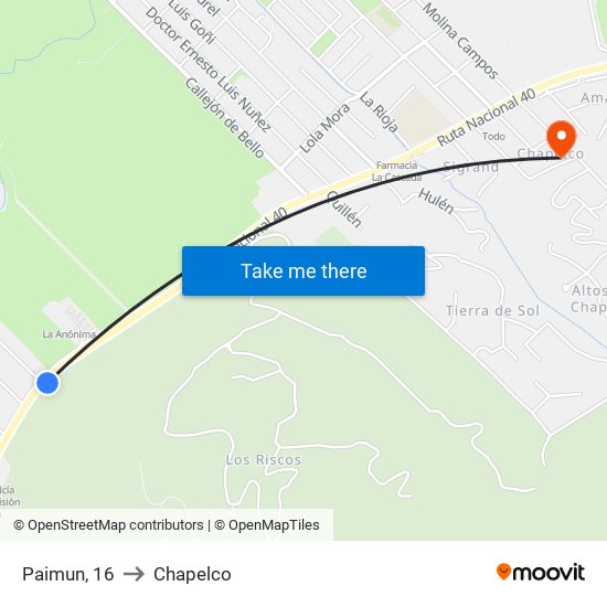 Paimun, 16 to Chapelco map