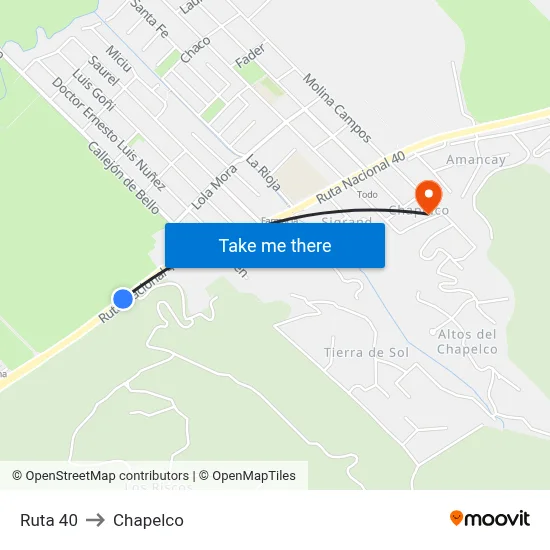 Ruta 40 to Chapelco map