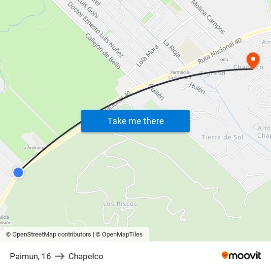 Paimun, 16 to Chapelco map