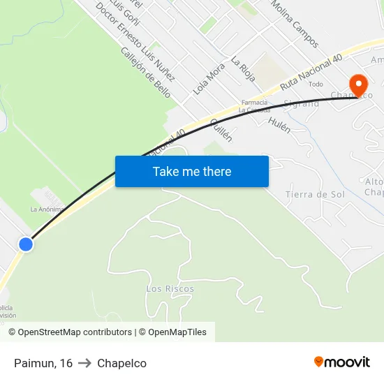 Paimun, 16 to Chapelco map