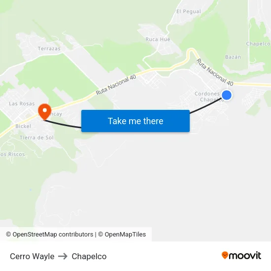 Cerro Wayle to Chapelco map