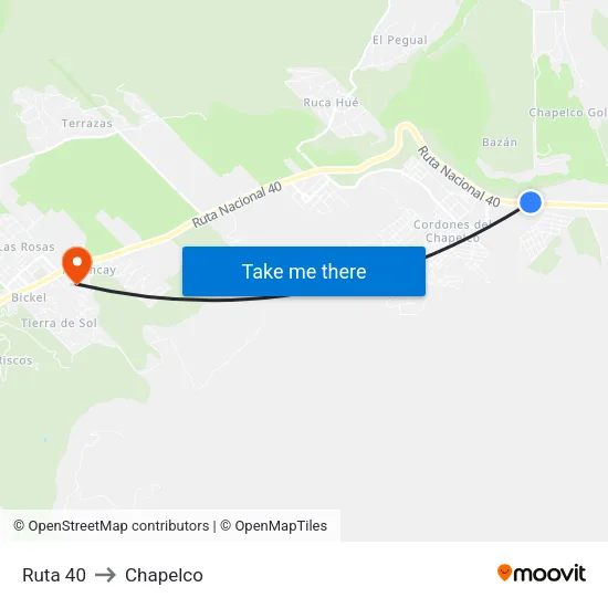 Ruta 40 to Chapelco map