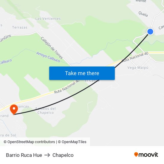 Barrio Ruca Hue to Chapelco map