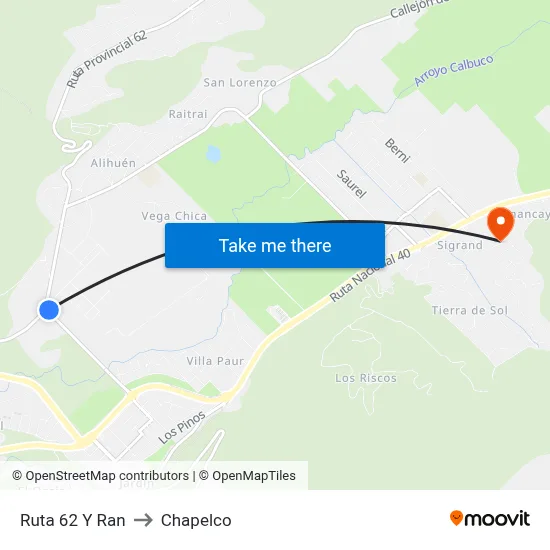 Ruta 62 Y Ran to Chapelco map
