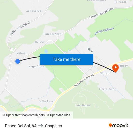 Paseo Del Sol, 64 to Chapelco map