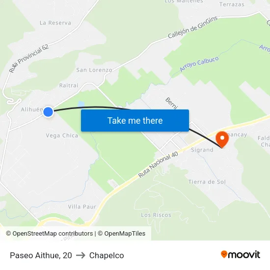 Paseo Aithue, 20 to Chapelco map