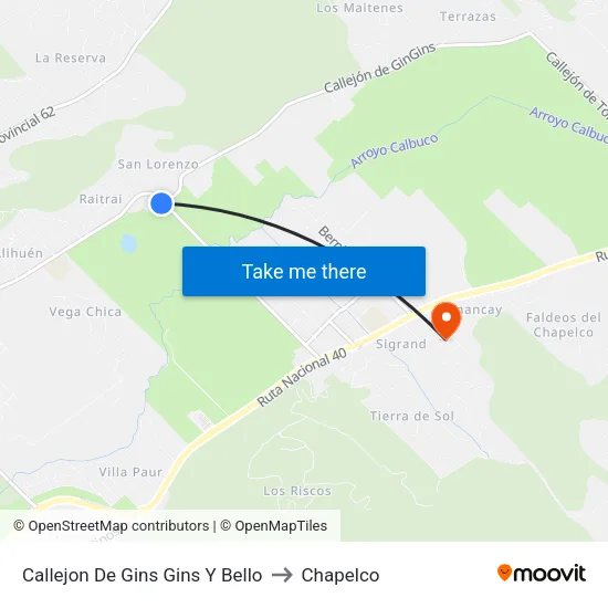 Callejon De Gins Gins Y Bello to Chapelco map