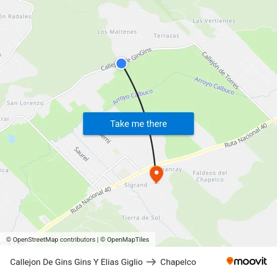 Callejon De Gins Gins Y Elias Giglio to Chapelco map