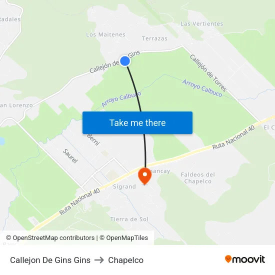 Callejon De Gins Gins to Chapelco map