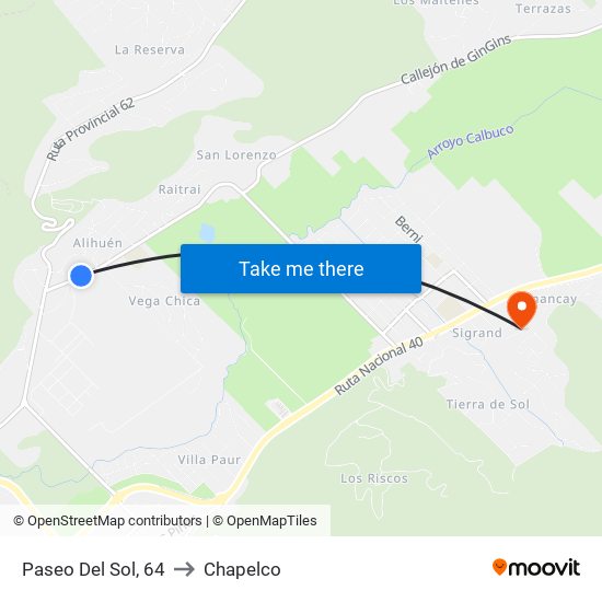 Paseo Del Sol, 64 to Chapelco map