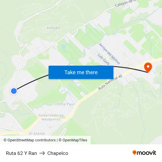 Ruta 62 Y Ran to Chapelco map