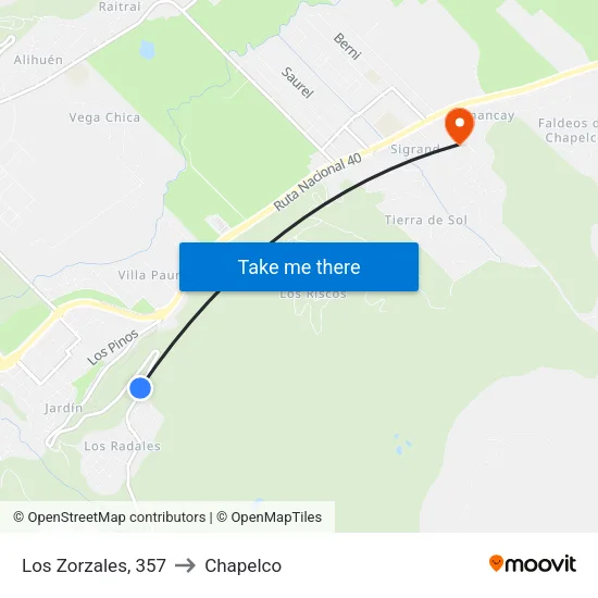 Los Zorzales, 357 to Chapelco map