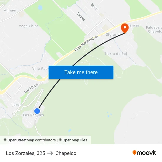 Los Zorzales, 325 to Chapelco map