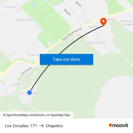 Los Zorzales, 171 to Chapelco map