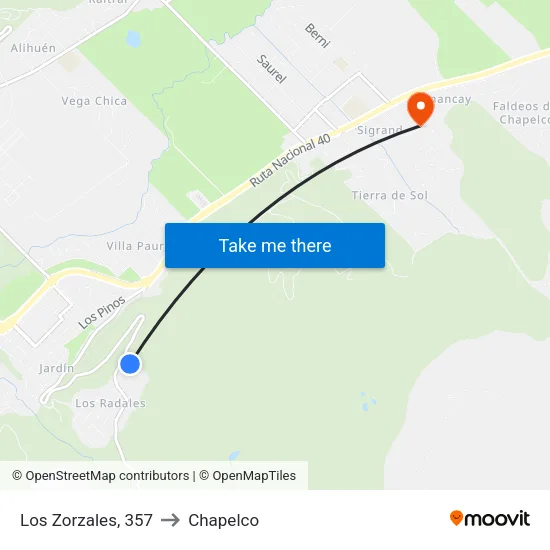 Los Zorzales, 357 to Chapelco map