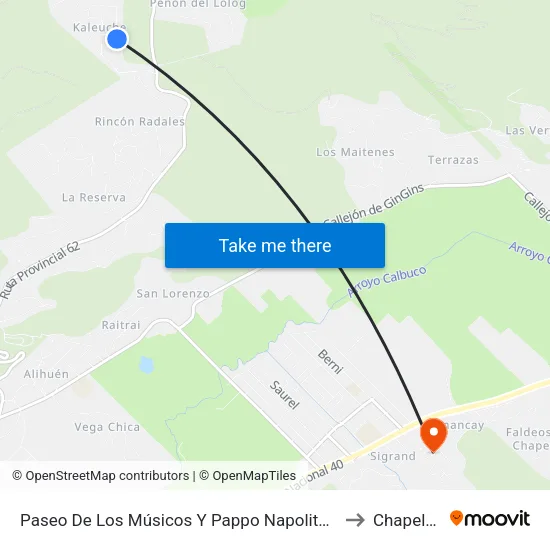 Paseo De Los Músicos Y Pappo Napolitano to Chapelco map