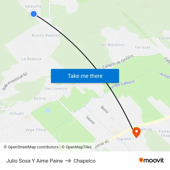 Julio Sosa Y Aime Paine to Chapelco map