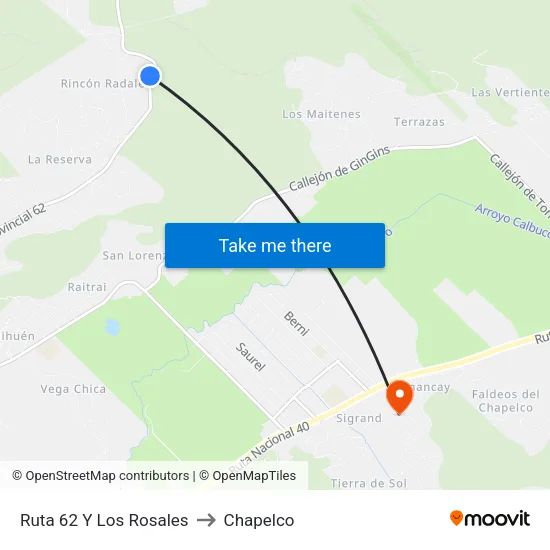Ruta 62 Y Los Rosales to Chapelco map