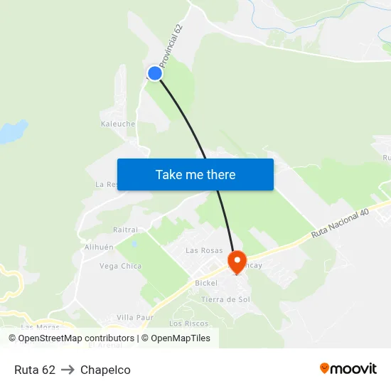 Ruta 62 to Chapelco map