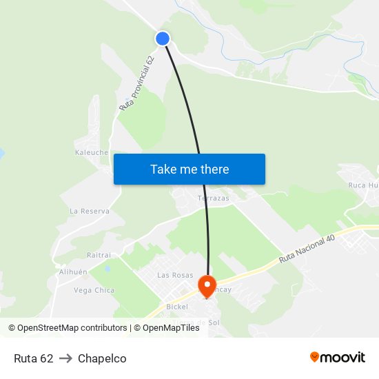 Ruta 62 to Chapelco map