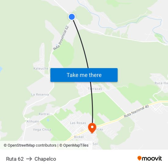 Ruta 62 to Chapelco map