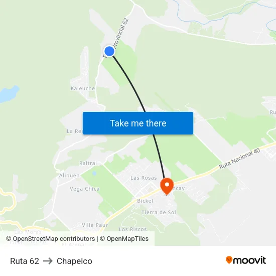 Ruta 62 to Chapelco map