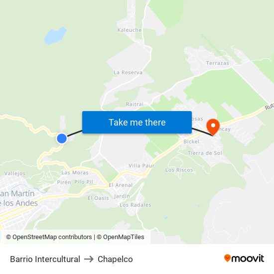 Barrio Intercultural to Chapelco map