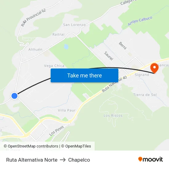 Ruta Alternativa Norte to Chapelco map