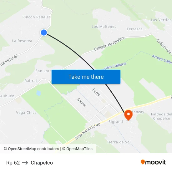 Rp 62 to Chapelco map