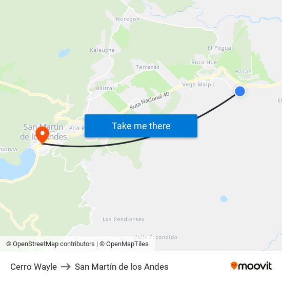 Cerro Wayle to San Martín de los Andes map