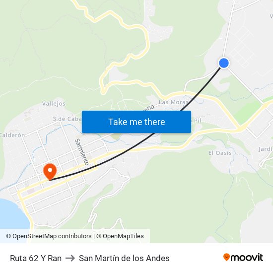 Ruta 62 Y Ran to San Martín de los Andes map