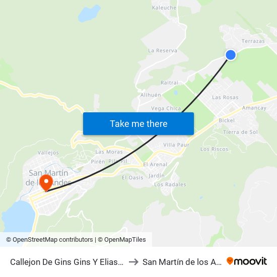 Callejon De Gins Gins Y Elias Giglio to San Martín de los Andes map