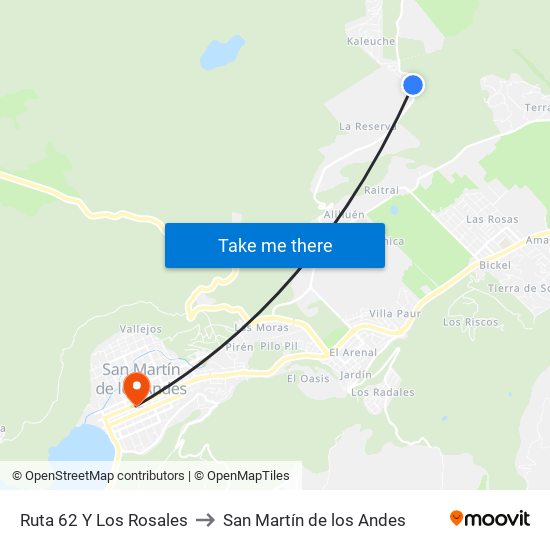 Ruta 62 Y Los Rosales to San Martín de los Andes map